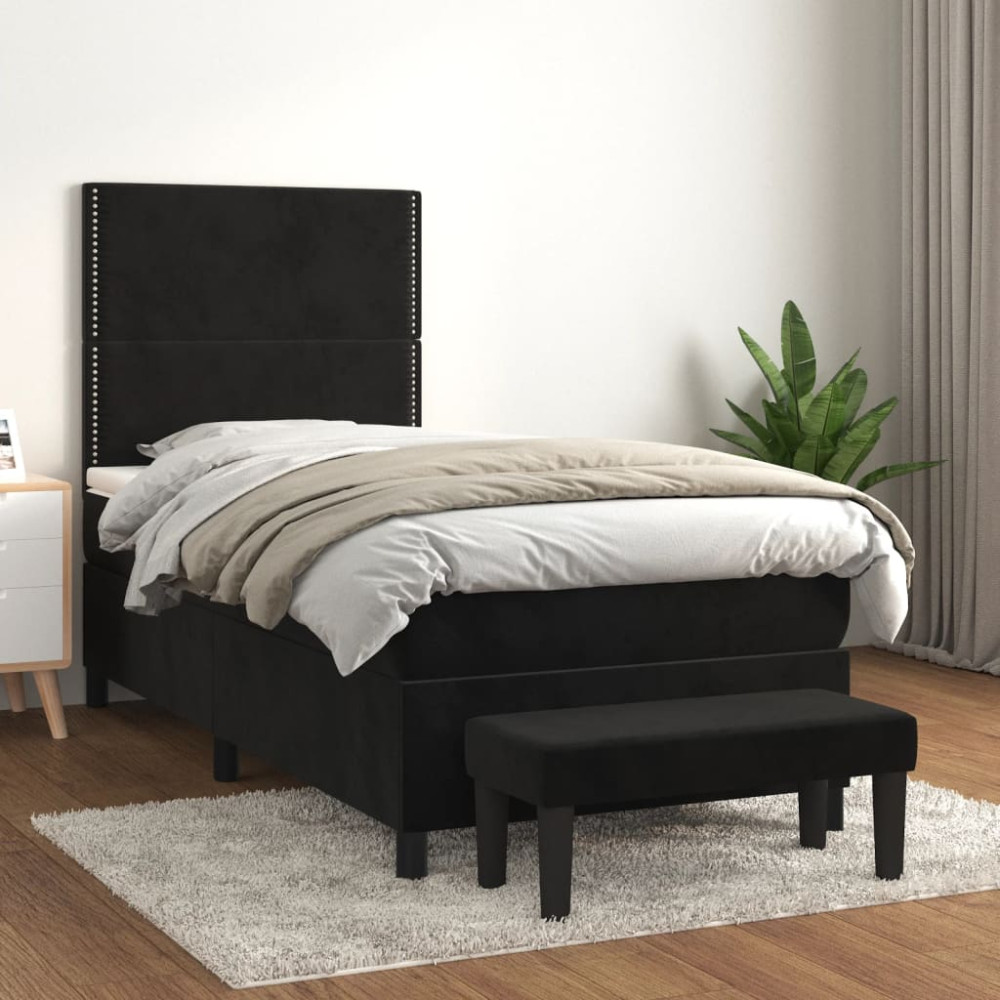 Produktbild för Ramsäng med madrass svart 90x190 cm sammet