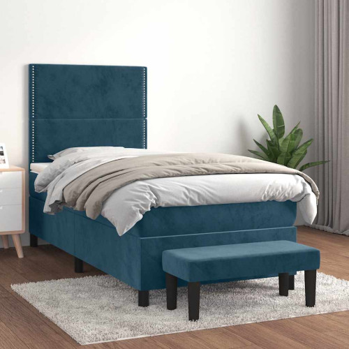 vidaXL Ramsäng med madrass mörkblå 100x200 cm sammet