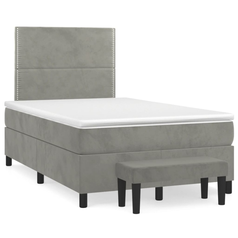 Produktbild för Ramsäng med madrass ljusgrå 120x200 cm sammet