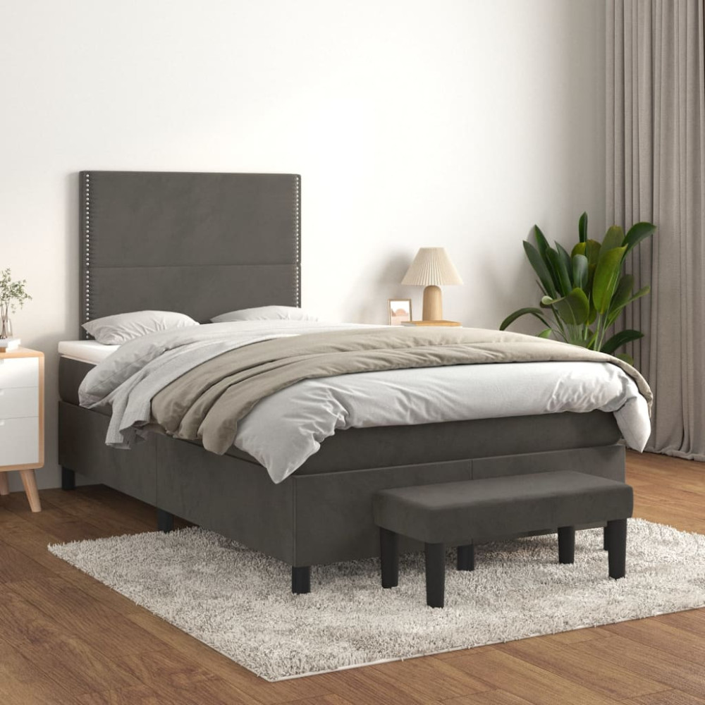 Produktbild för Ramsäng med madrass mörkgrå 120x200 cm sammet