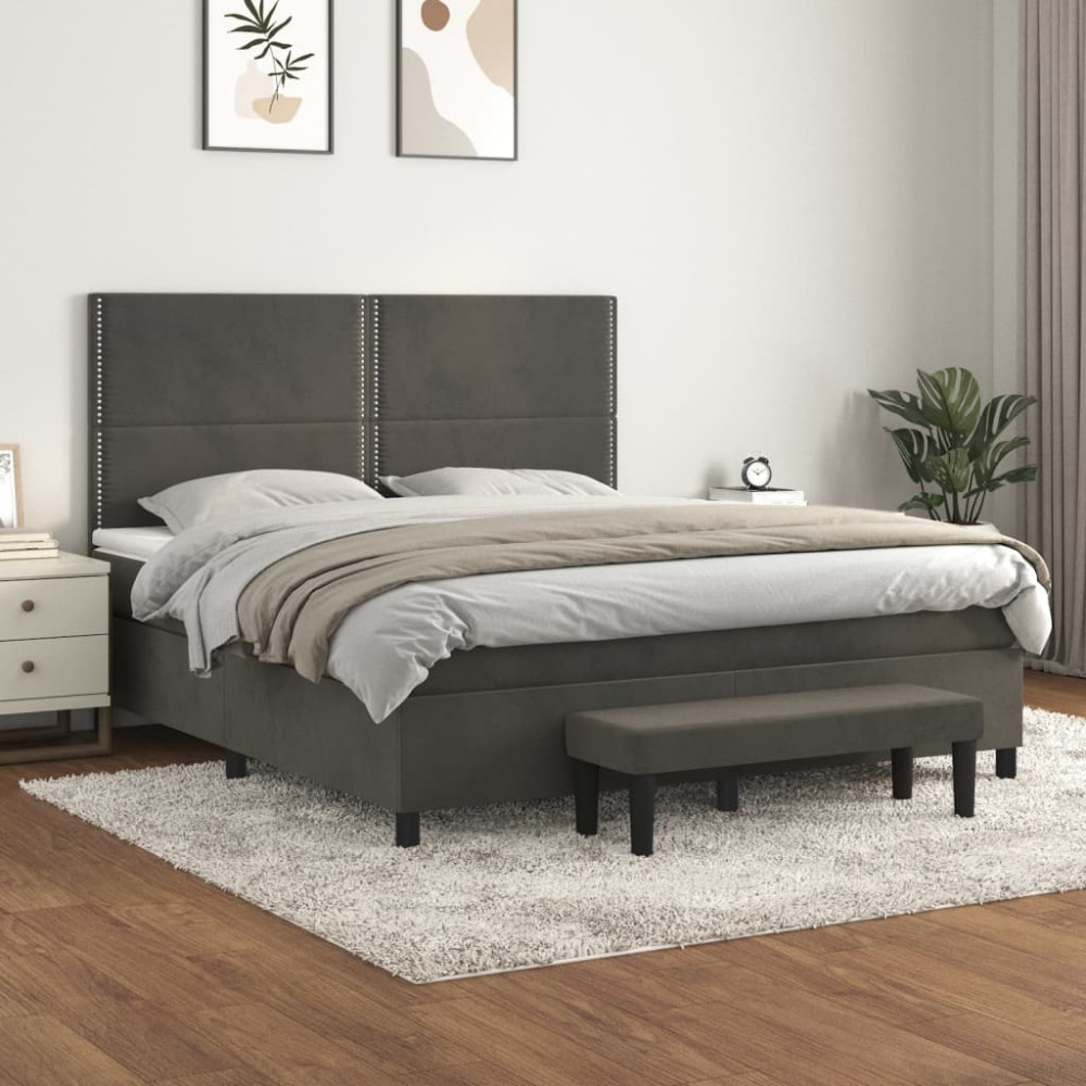 Produktbild för Ramsäng med madrass mörkgrå 160x200 cm sammet