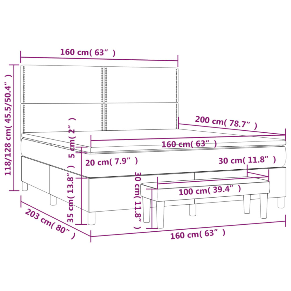 Produktbild för Ramsäng med madrass mörkgrå 160x200 cm sammet