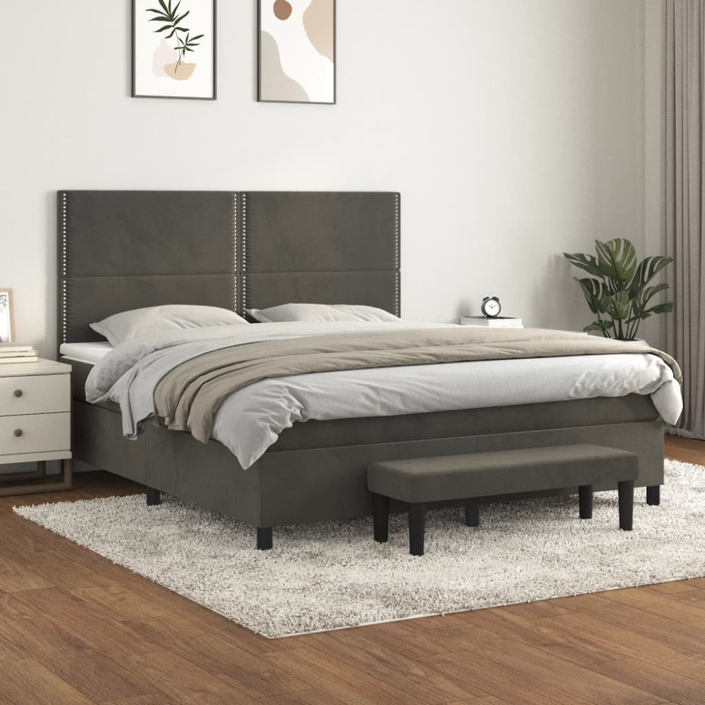Produktbild för Ramsäng med madrass mörkgrå 180x200 cm sammet