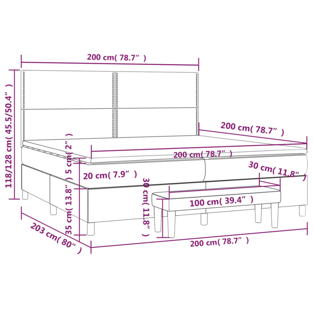 Produktbild för Ramsäng med madrass mörkgrå 200x200 cm sammet