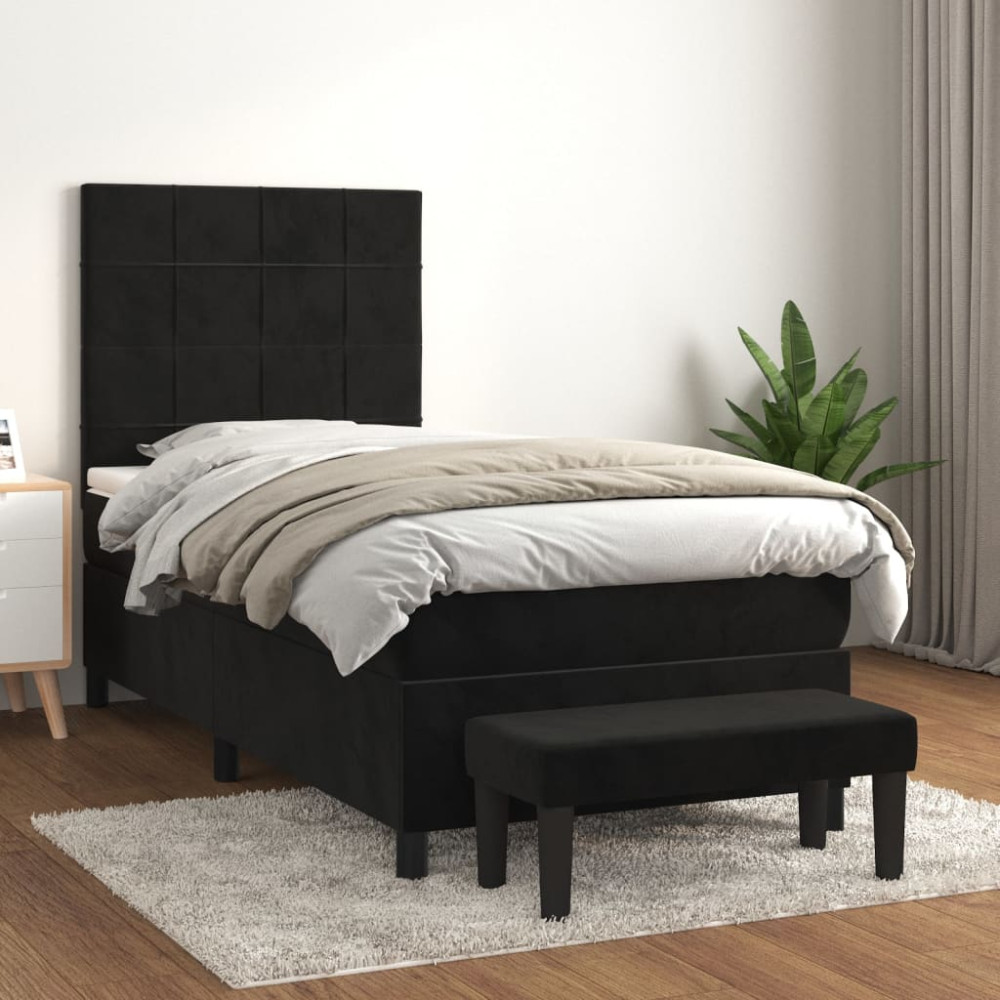 Produktbild för Ramsäng med madrass svart 80x200 cm sammet