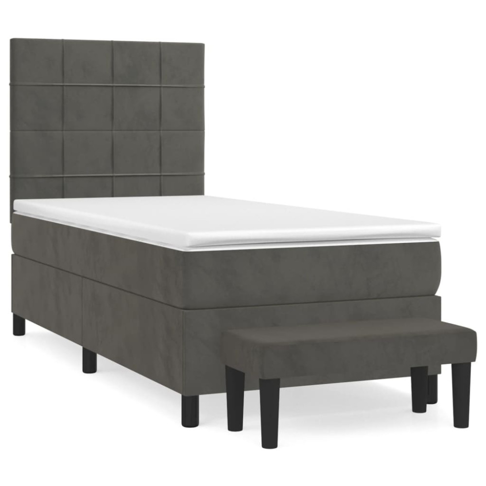 Produktbild för Ramsäng med madrass mörkgrå 90x190 cm sammet