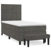 Produktbild för Ramsäng med madrass mörkgrå 90x190 cm sammet