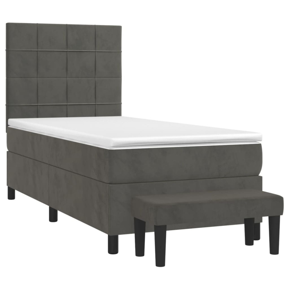 Produktbild för Ramsäng med madrass mörkgrå 90x190 cm sammet