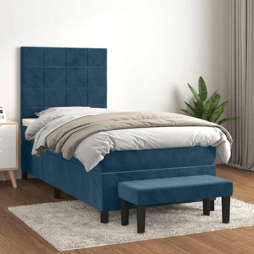 vidaXL Ramsäng med madrass mörkblå 90x190 cm sammet