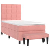 Produktbild för Ramsäng med madrass rosa 90x190 cm sammet