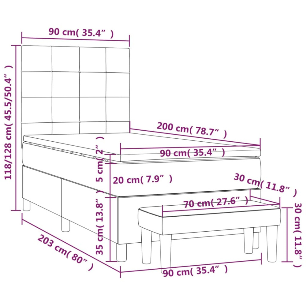 Produktbild för Ramsäng med madrass mörkgrå 90x200 cm sammet