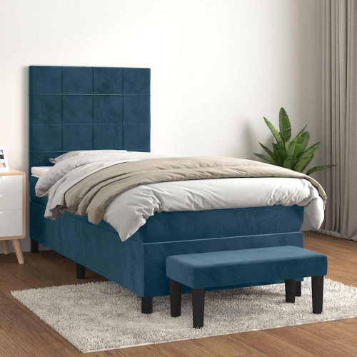 vidaXL Ramsäng med madrass mörkblå 90x200 cm sammet