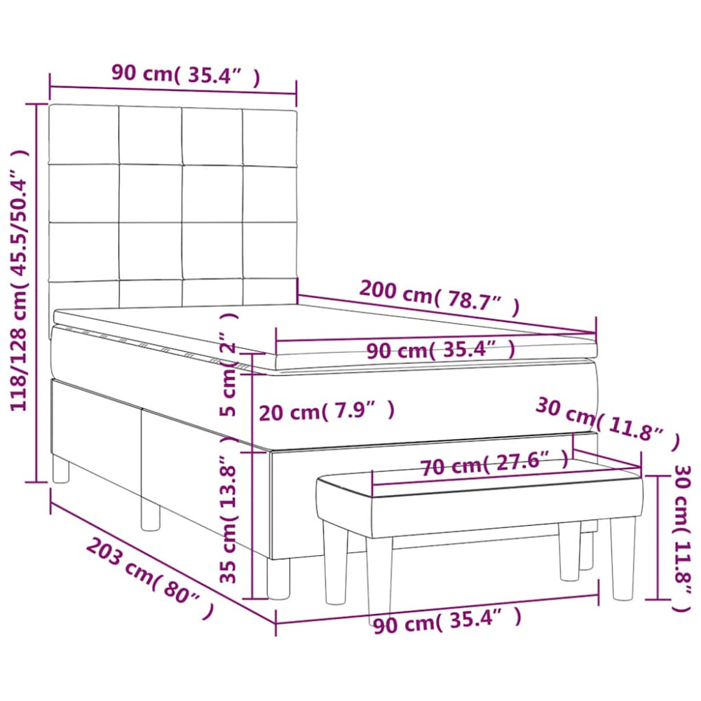 Produktbild för Ramsäng med madrass mörkblå 90x200 cm sammet