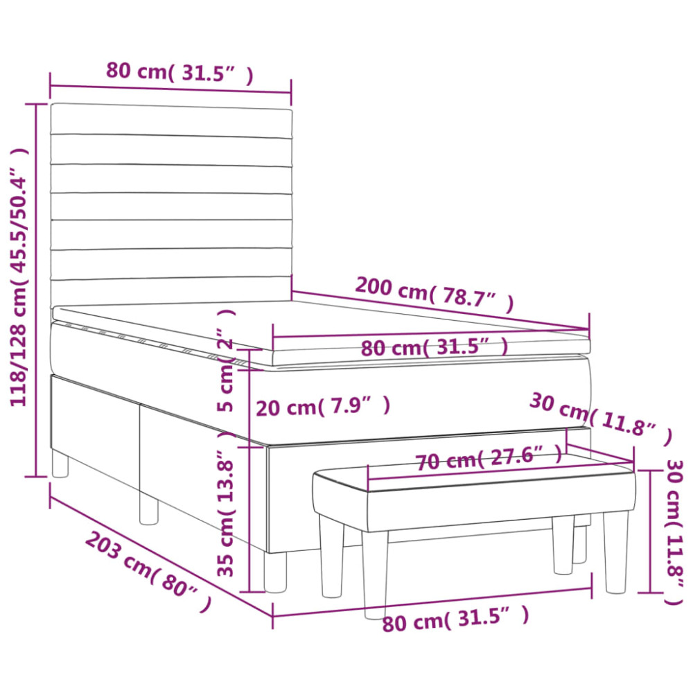 Produktbild för Ramsäng med madrass ljusgrå 80x200 cm sammet