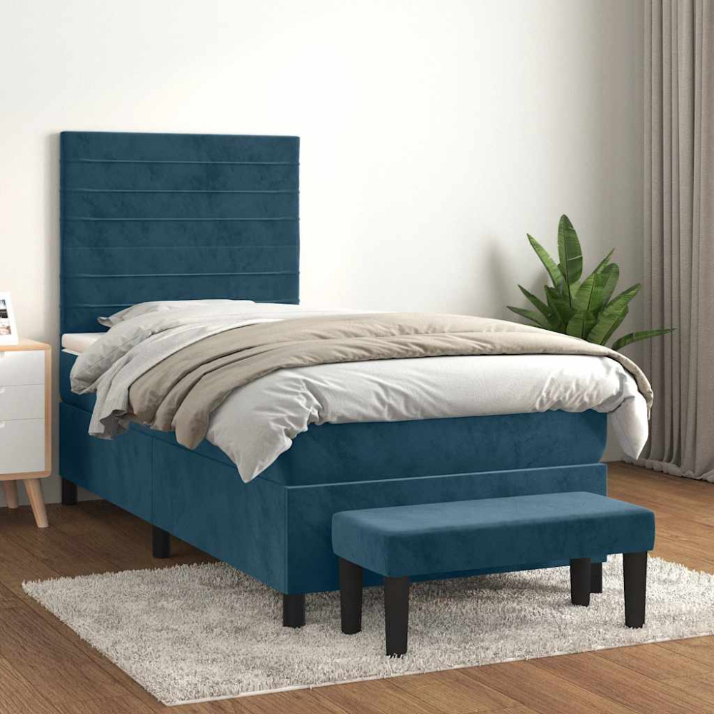 Produktbild för Ramsäng med madrass mörkblå 80x200 cm sammet
