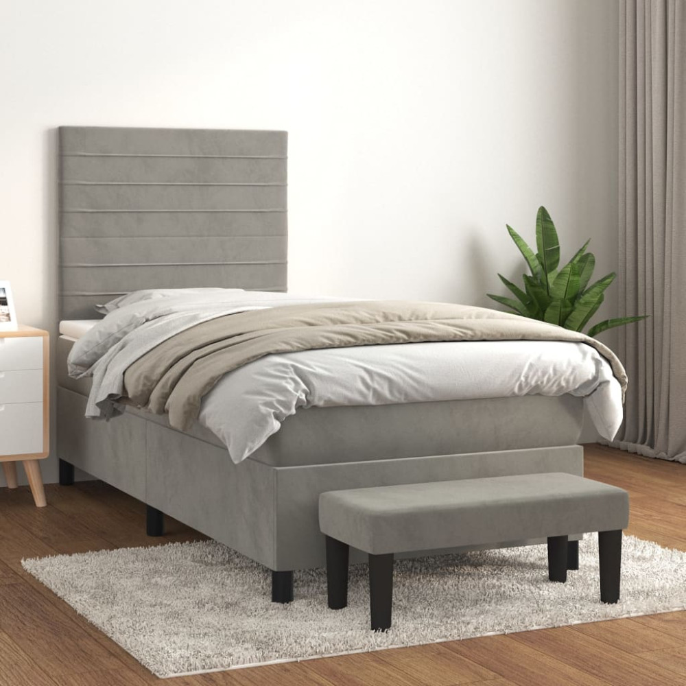 Produktbild för Ramsäng med madrass ljusgrå 100x200 cm sammet