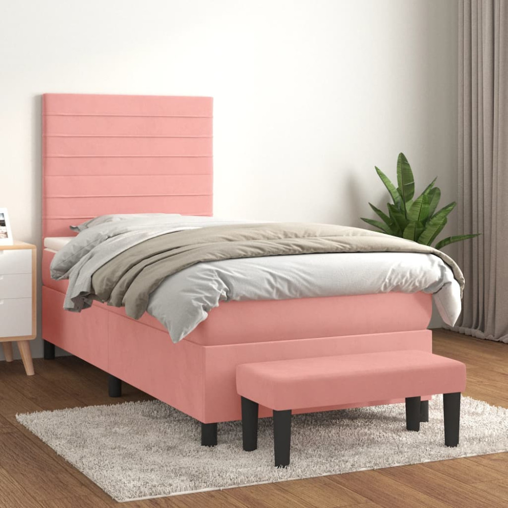 Produktbild för Ramsäng med madrass rosa 100x200 cm sammet