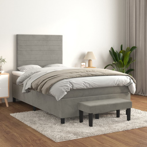 vidaXL Ramsäng med madrass ljusgrå 120x200 cm sammet