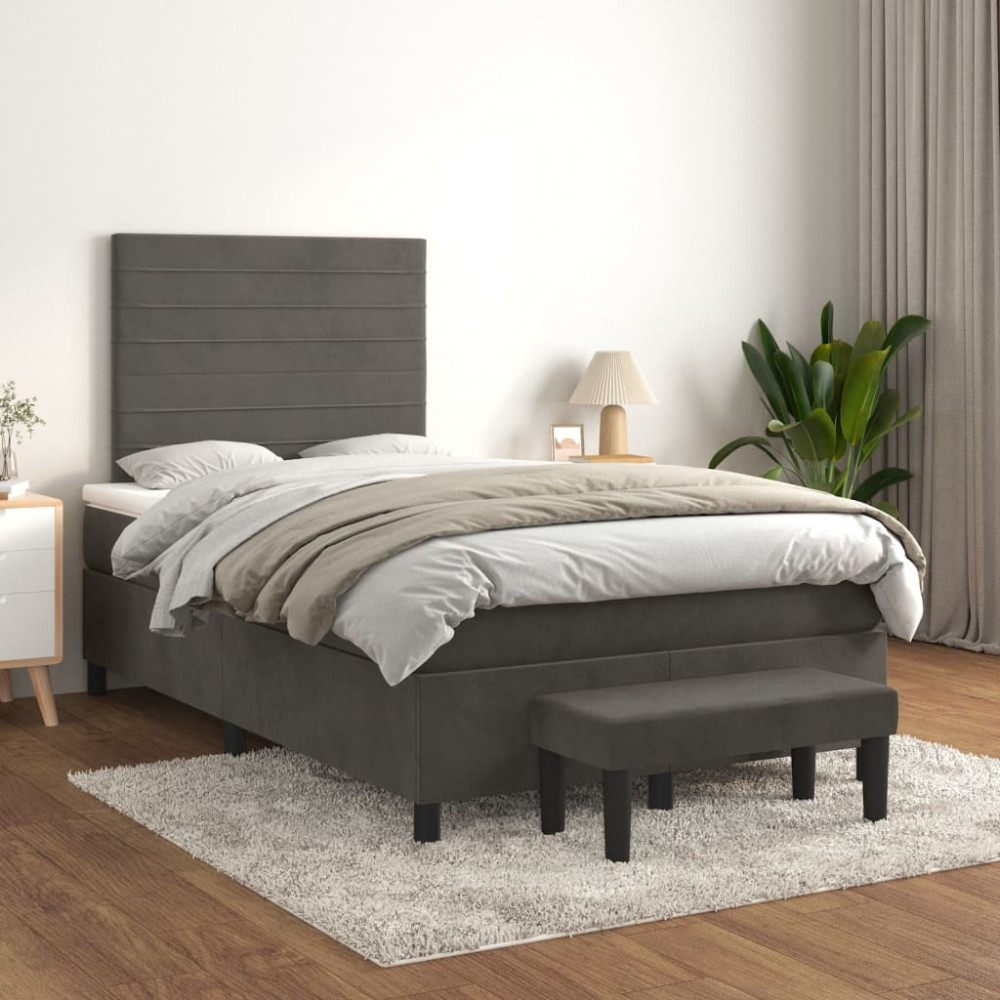 Produktbild för Ramsäng med madrass mörkgrå 120x200 cm sammet
