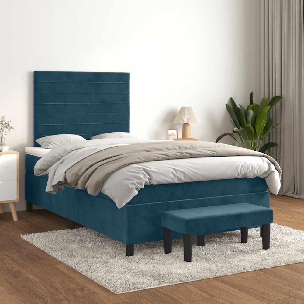 Produktbild för Ramsäng med madrass mörkblå 120x200 cm sammet