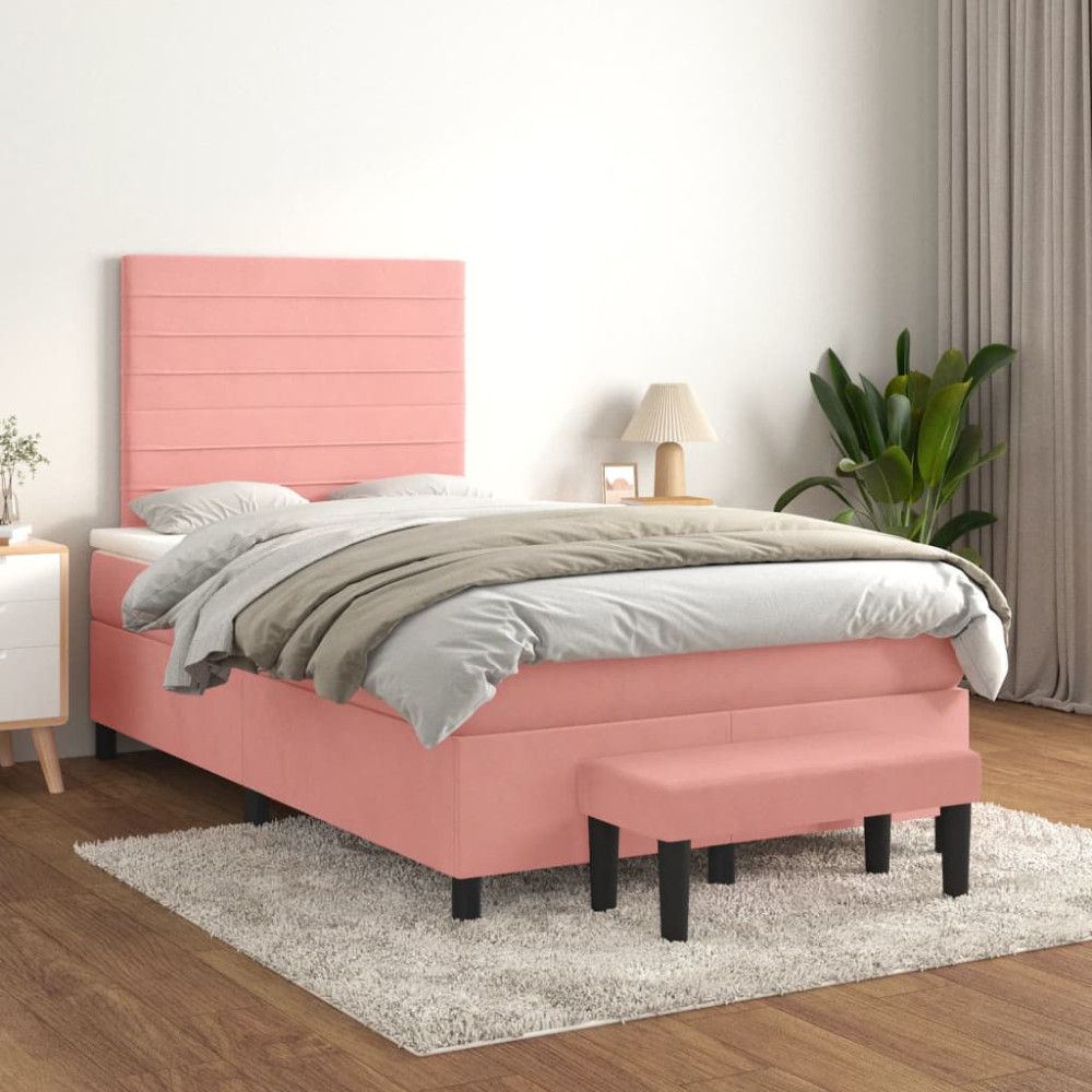 Produktbild för Ramsäng med madrass rosa 120x200 cm sammet