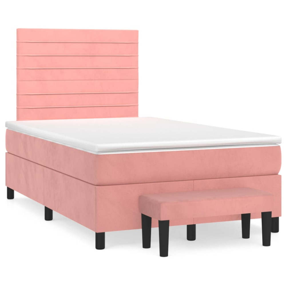 Produktbild för Ramsäng med madrass rosa 120x200 cm sammet