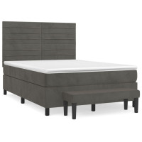 Produktbild för Ramsäng med madrass mörkgrå 140x190 cm sammet