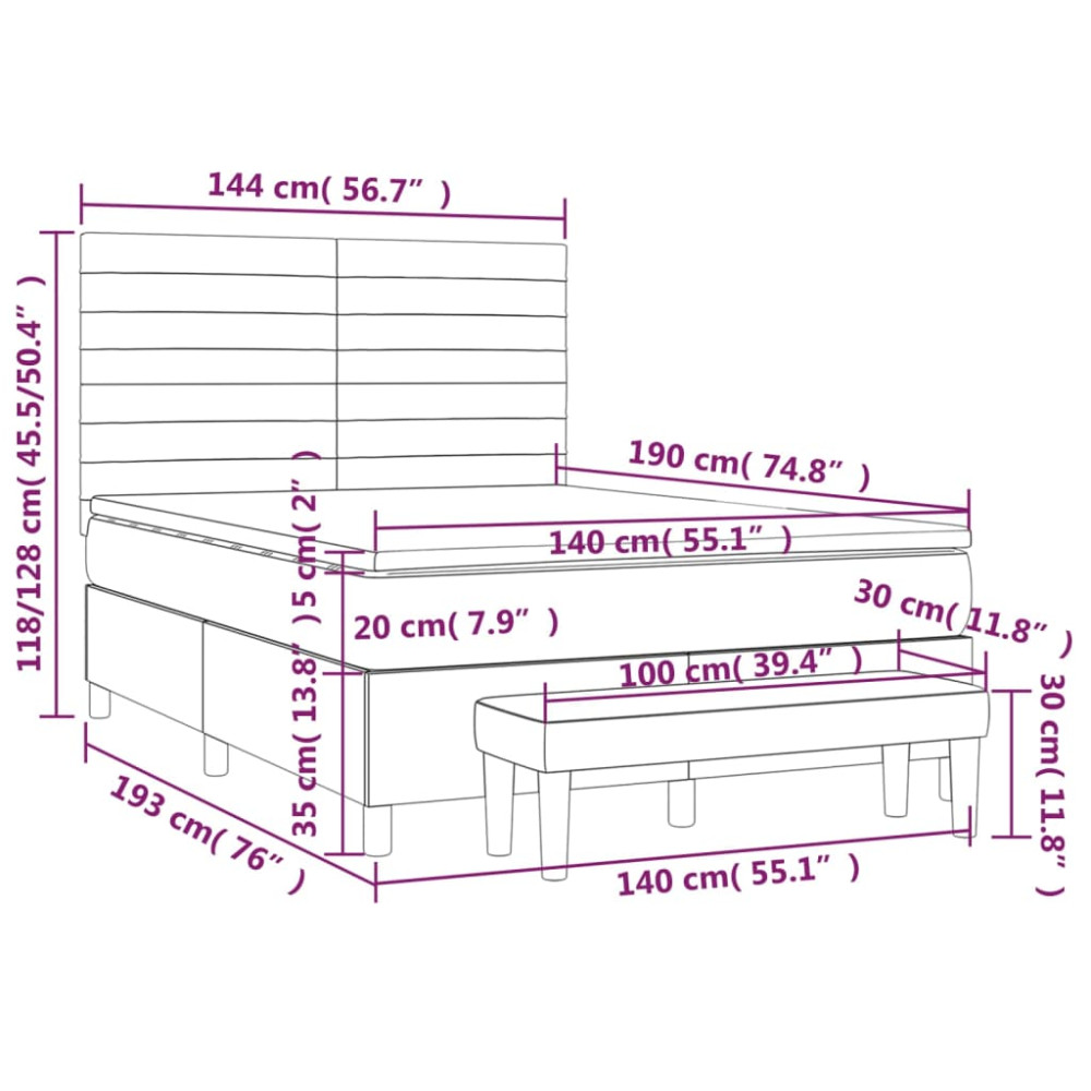 Produktbild för Ramsäng med madrass mörkgrå 140x190 cm sammet