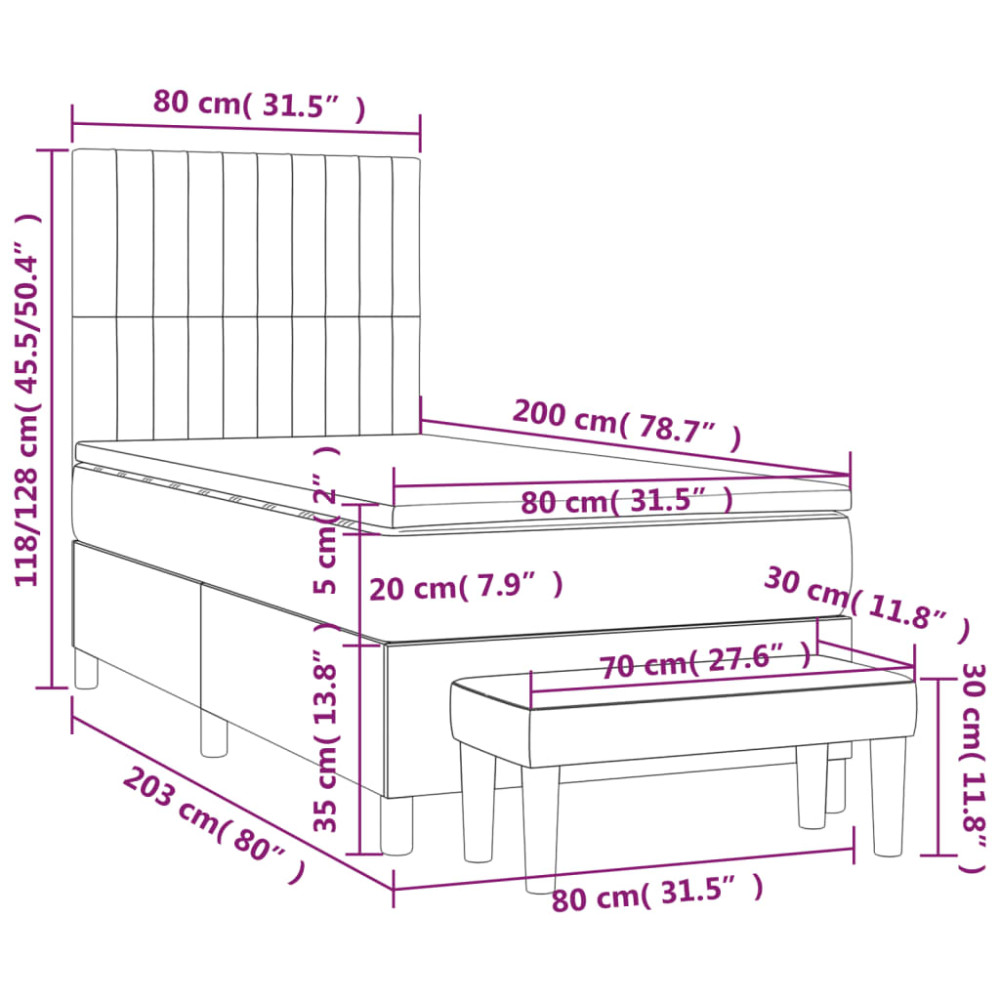 Produktbild för Ramsäng med madrass ljusgrå 80x200 cm sammet