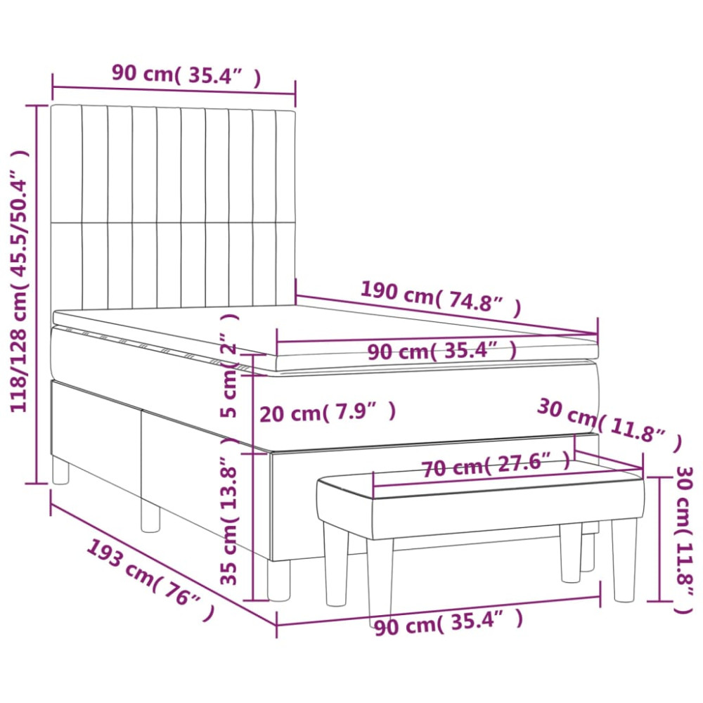 Produktbild för Ramsäng med madrass mörkgrå 90x190 cm sammet