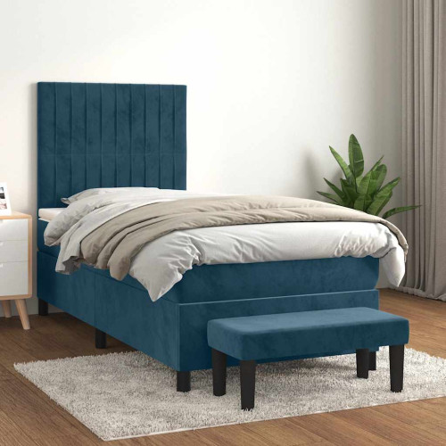 vidaXL Ramsäng med madrass mörkblå 90x190 cm sammet