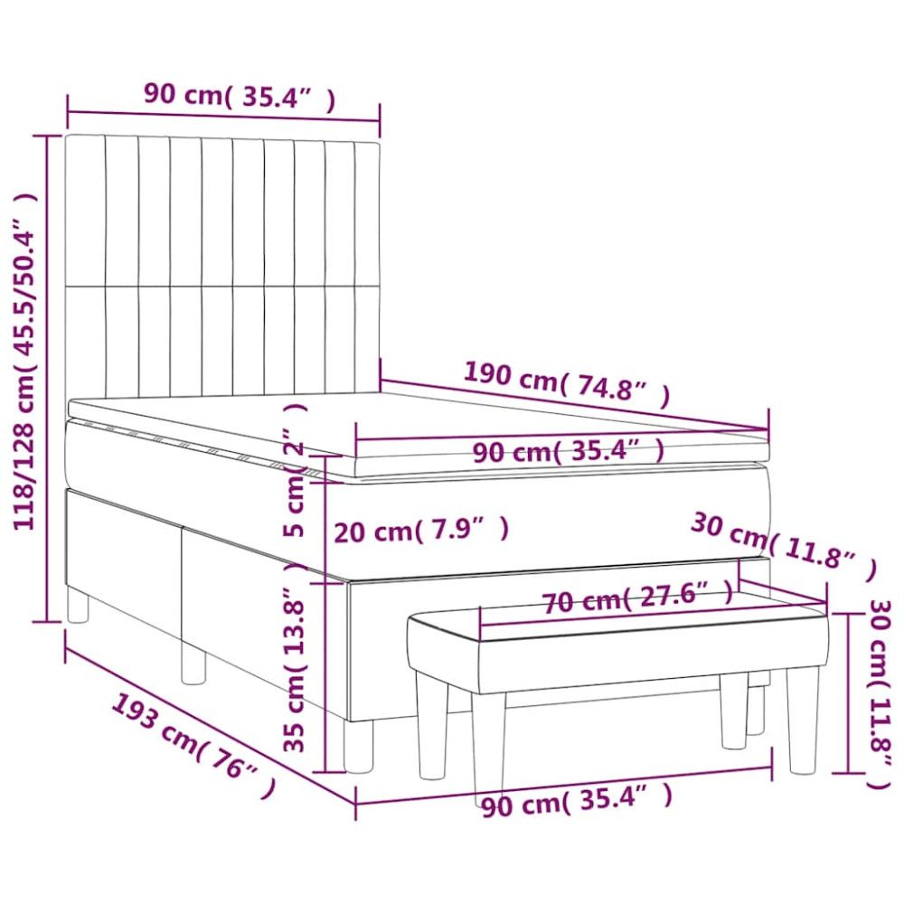 Produktbild för Ramsäng med madrass mörkblå 90x190 cm sammet