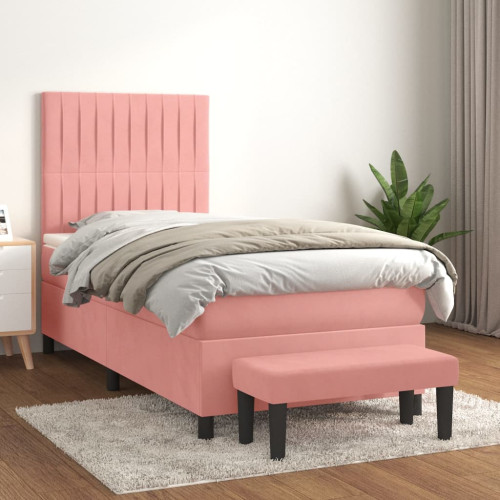 vidaXL Ramsäng med madrass rosa 90x190 cm sammet