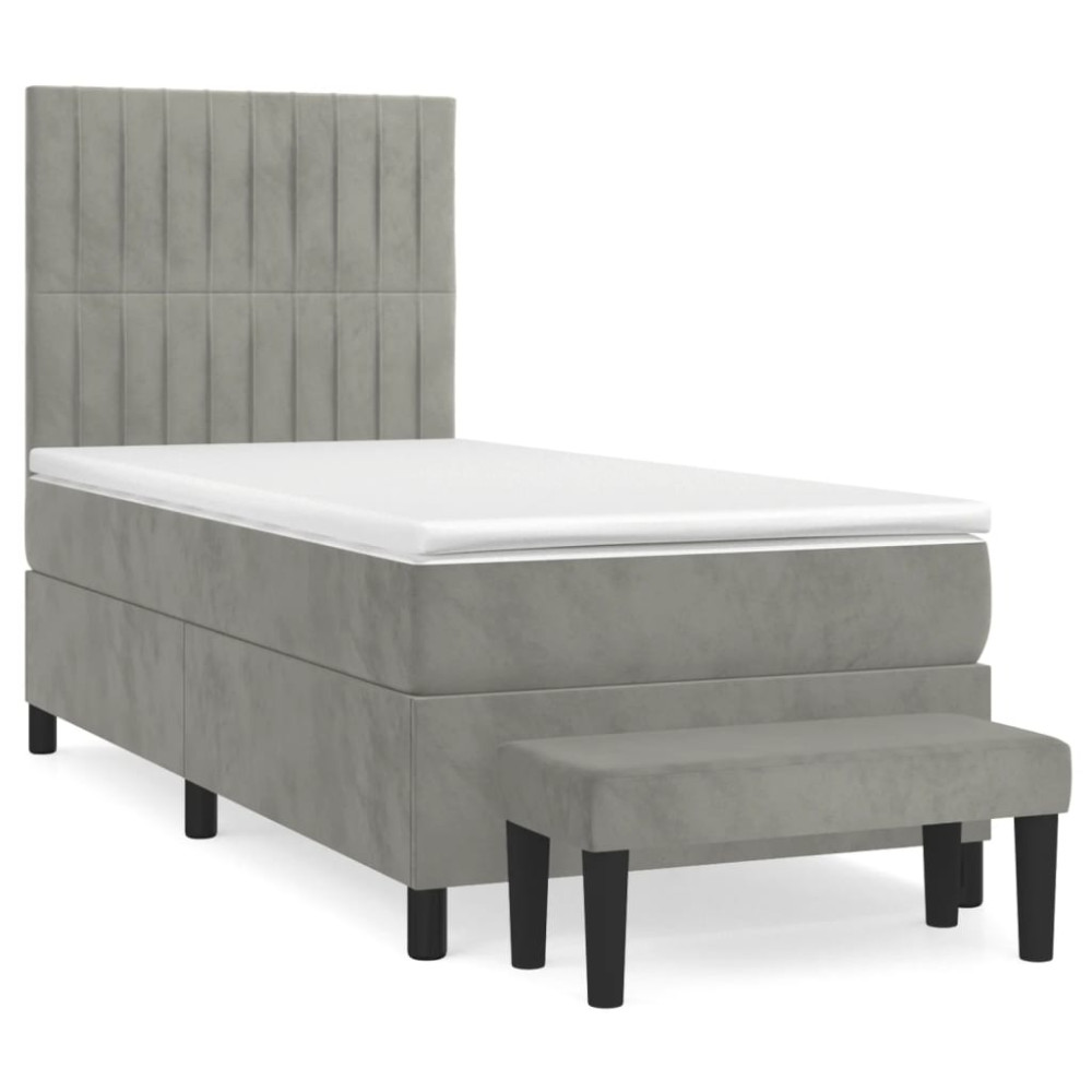 Produktbild för Ramsäng med madrass ljusgrå 90x200 cm sammet