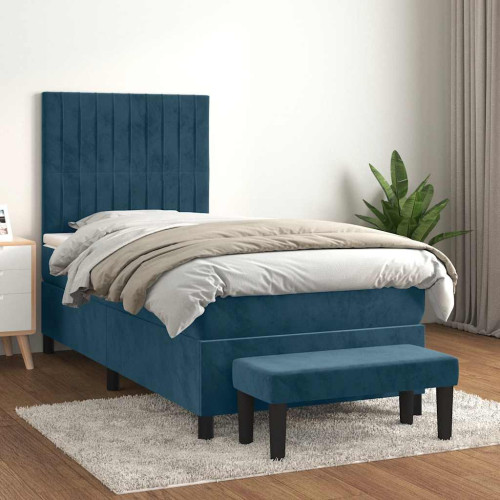 vidaXL Ramsäng med madrass mörkblå 90x200 cm sammet