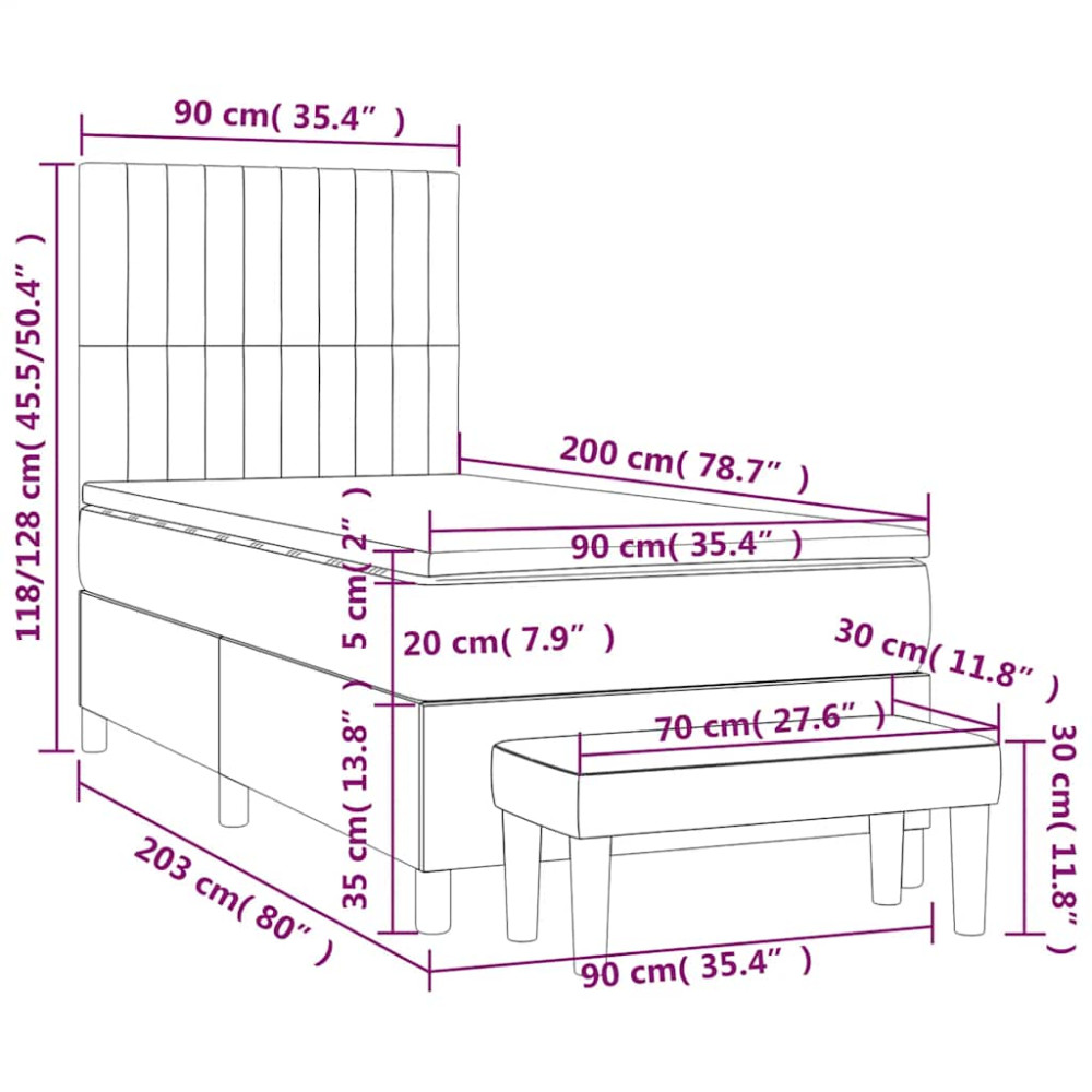 Produktbild för Ramsäng med madrass mörkblå 90x200 cm sammet