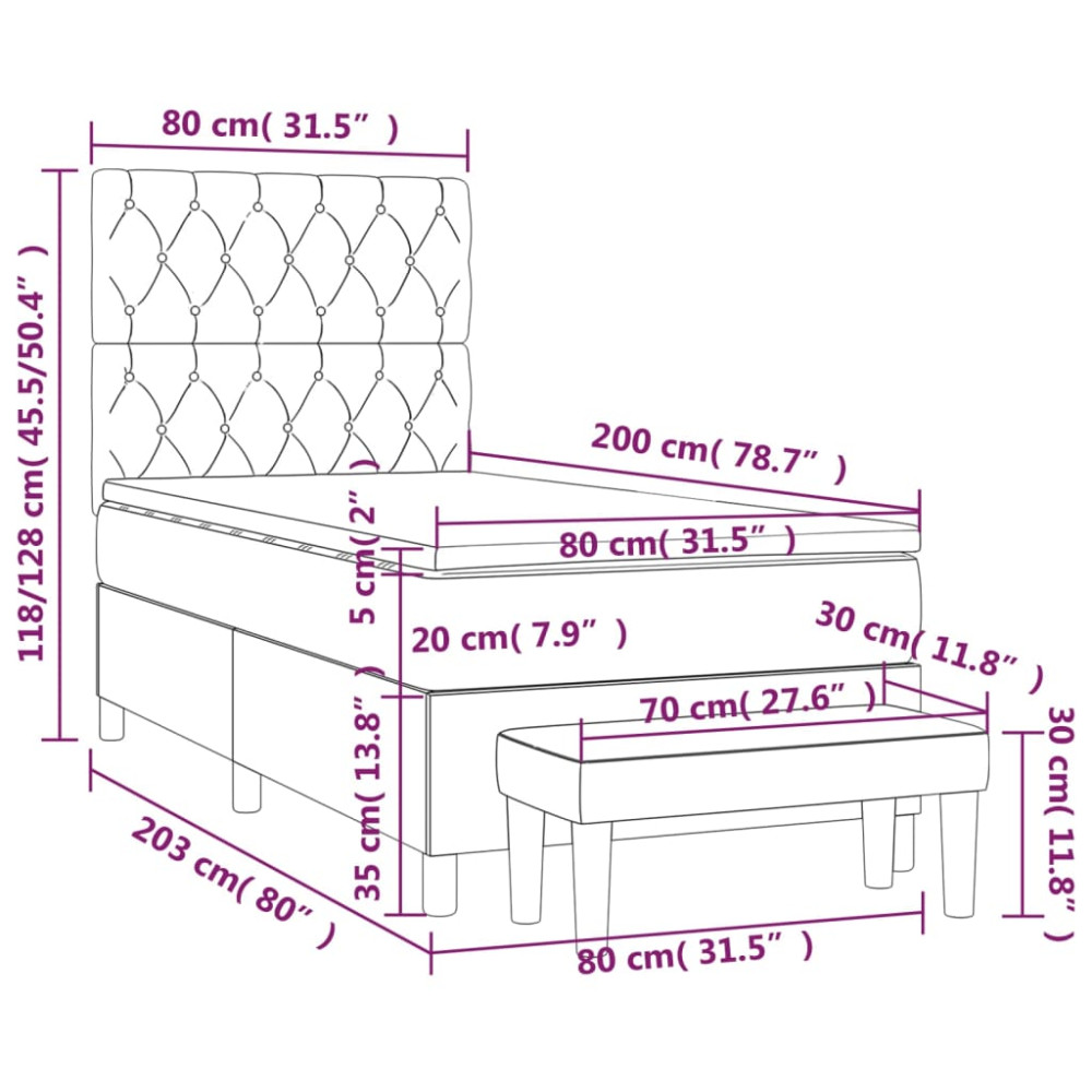 Produktbild för Ramsäng med madrass mörkgrå 80x200 cm sammet