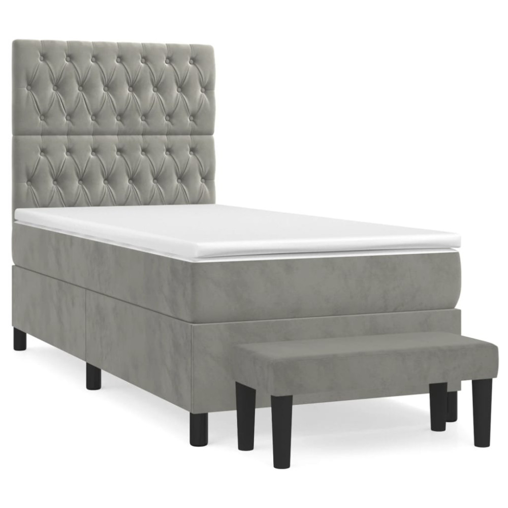 Produktbild för Ramsäng med madrass ljusgrå 90x190 cm sammet