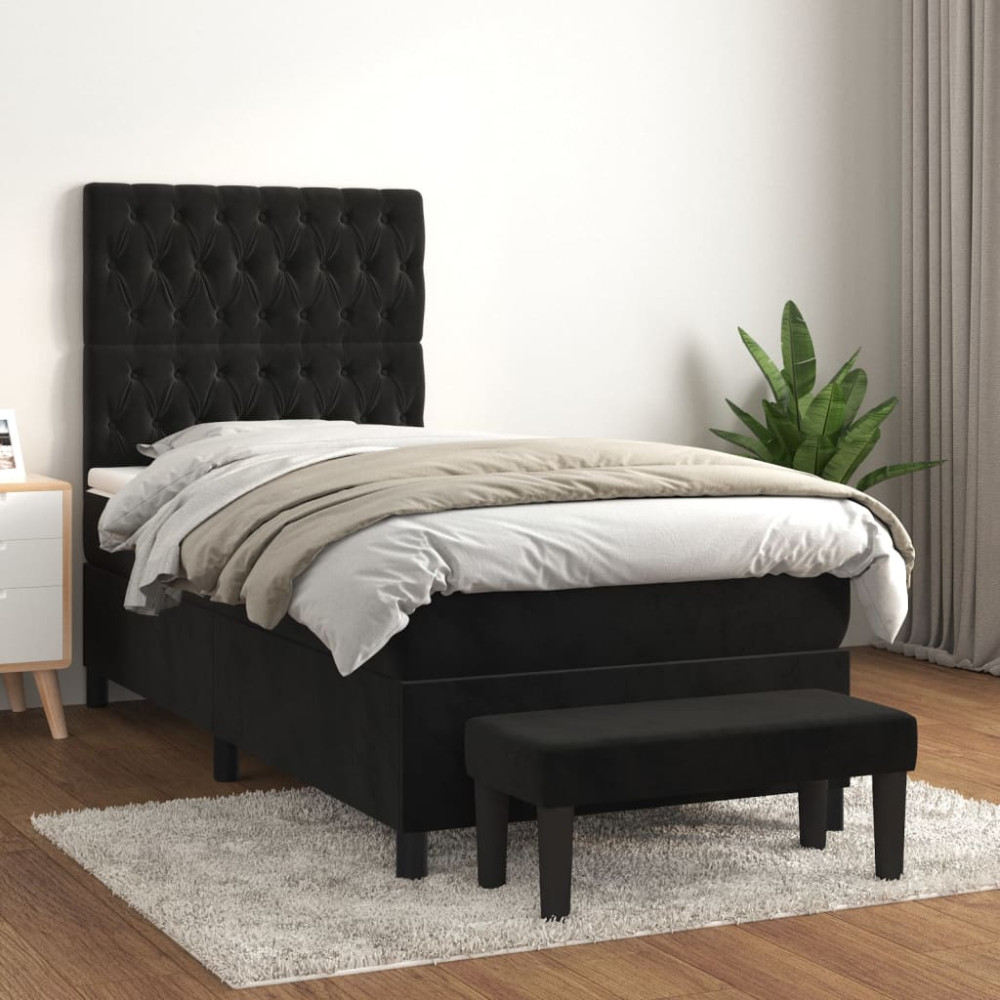 Produktbild för Ramsäng med madrass svart 90x190 cm sammet
