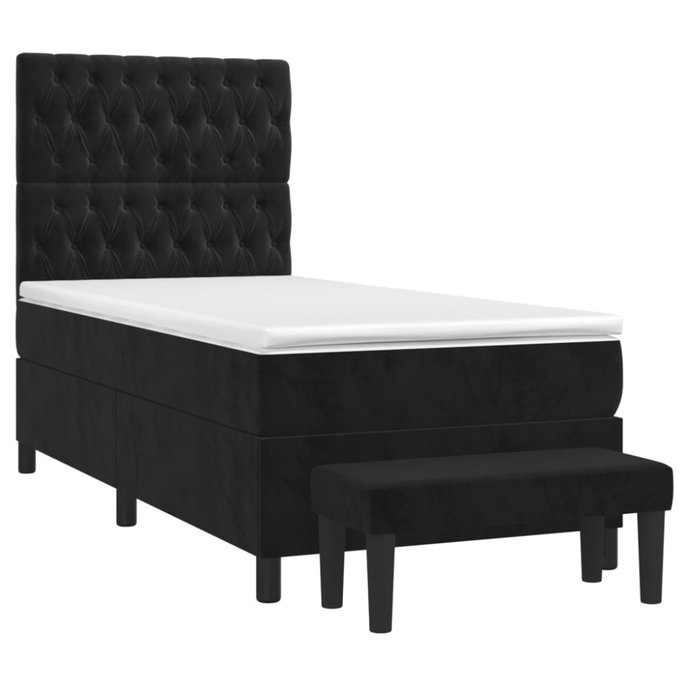 Produktbild för Ramsäng med madrass svart 90x190 cm sammet