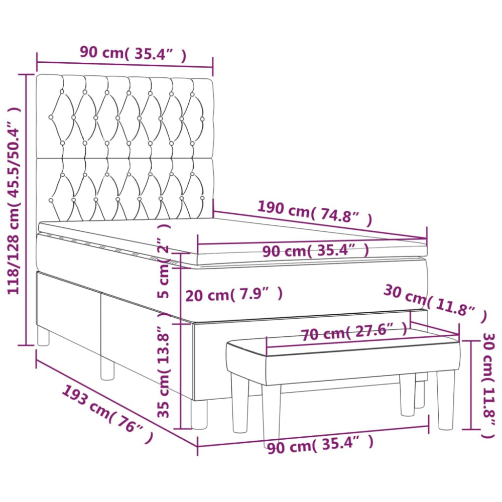 Produktbild för Ramsäng med madrass rosa 90x190 cm sammet