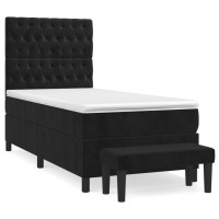Produktbild för Ramsäng med madrass svart 90x200 cm sammet