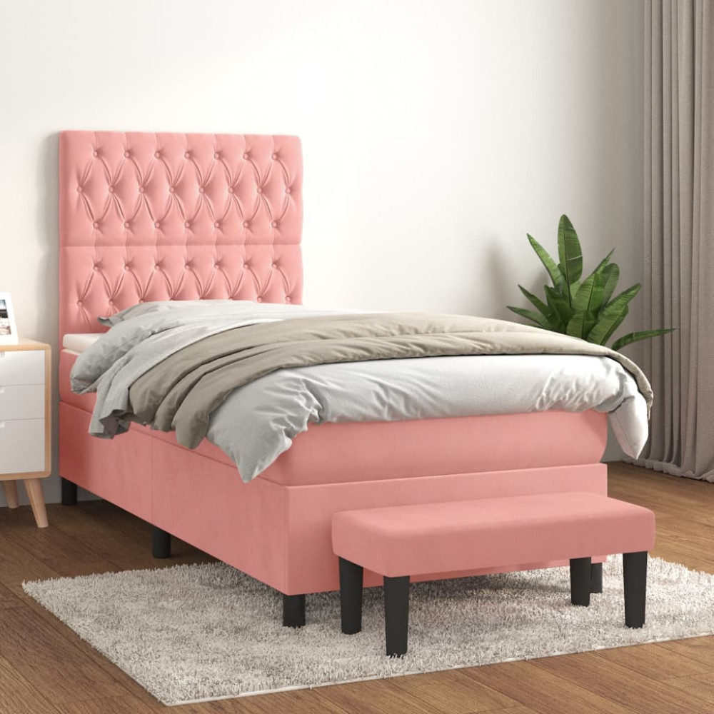 Produktbild för Ramsäng med madrass rosa 90x200 cm sammet