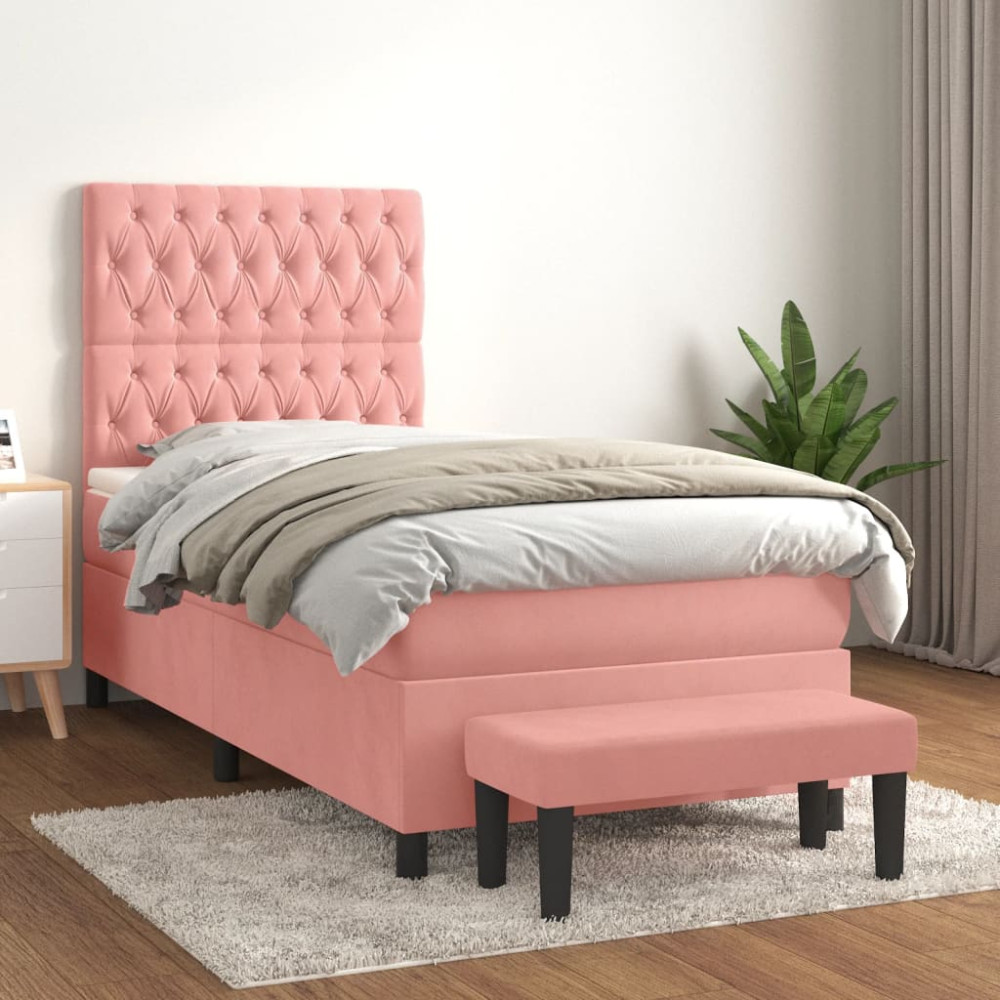 Produktbild för Ramsäng med madrass rosa 100x200 cm sammet