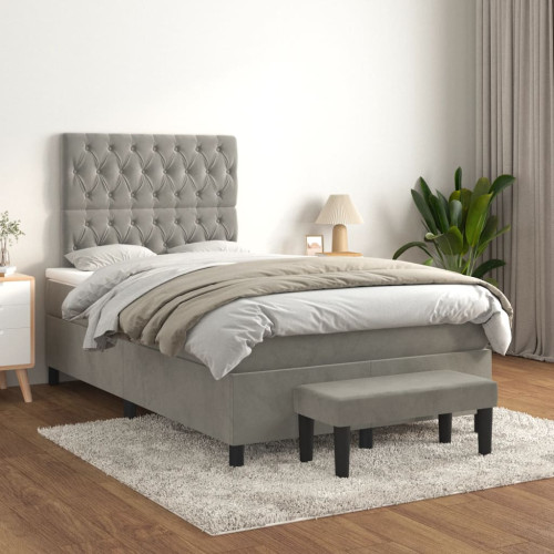 vidaXL Ramsäng med madrass ljusgrå 120x200 cm sammet
