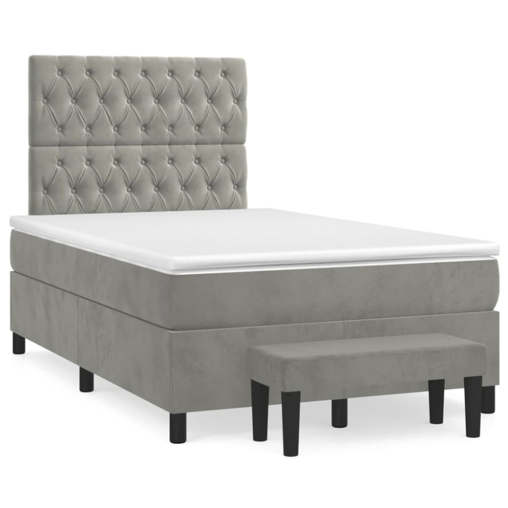 Produktbild för Ramsäng med madrass ljusgrå 120x200 cm sammet