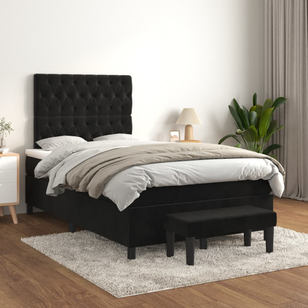 Produktbild för Ramsäng med madrass svart 120x200 cm sammet