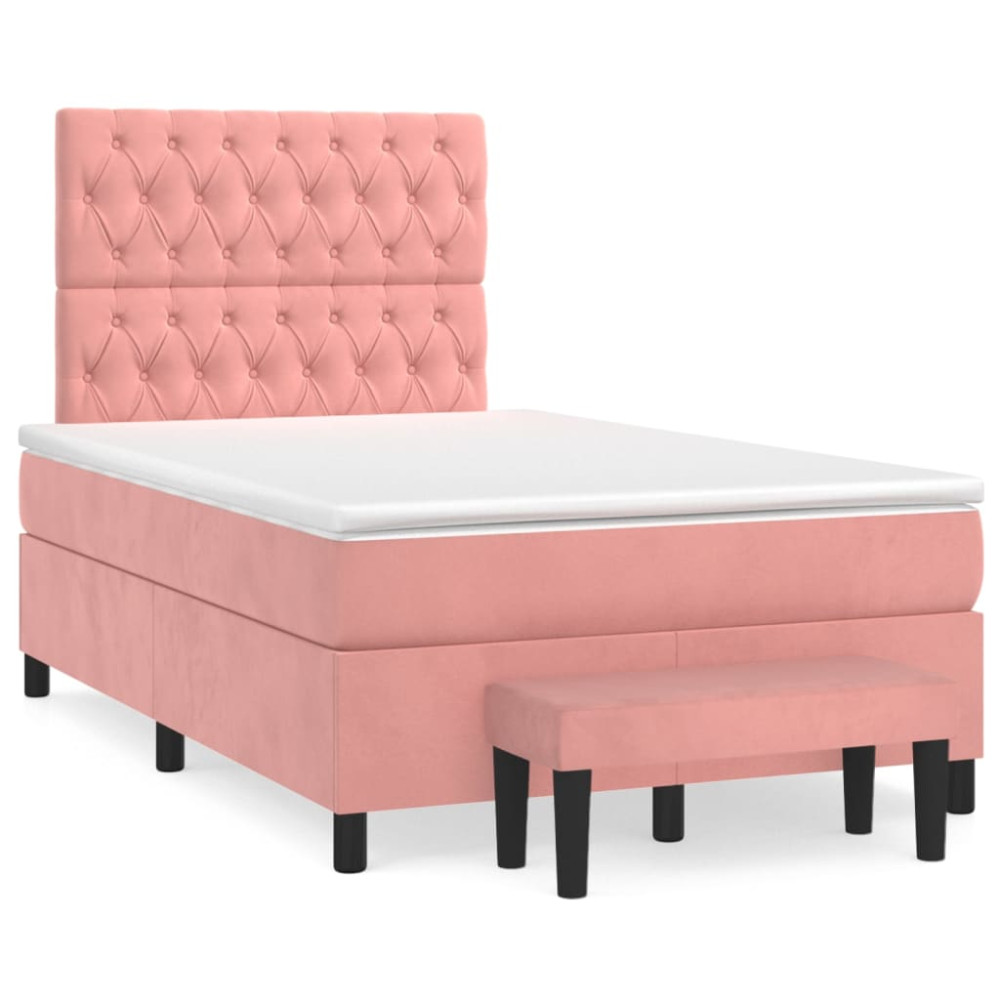 Produktbild för Ramsäng med madrass rosa 120x200 cm sammet
