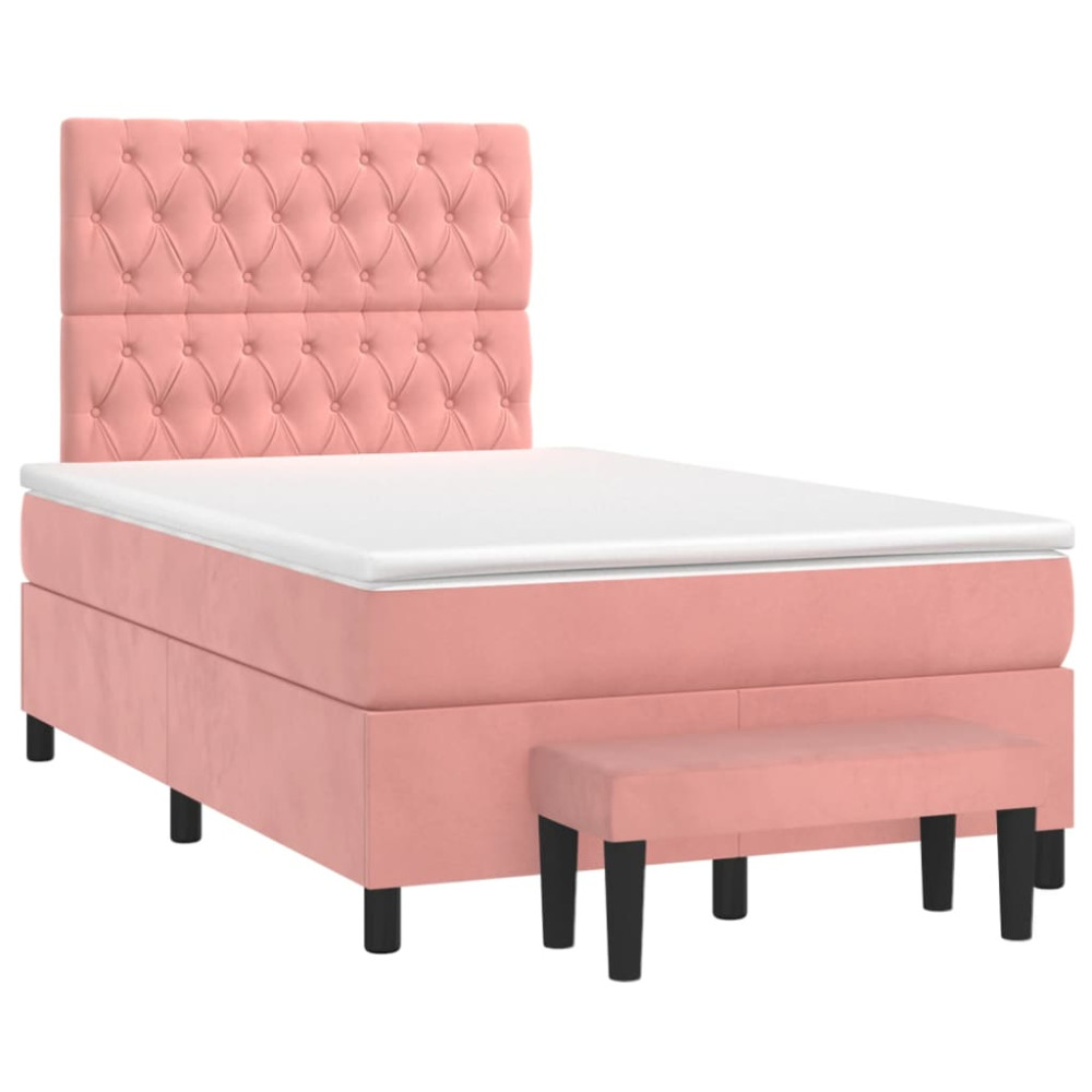 Produktbild för Ramsäng med madrass rosa 120x200 cm sammet