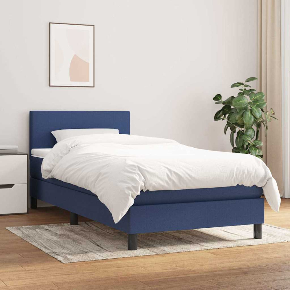 Produktbild för Ramsäng med madrass blå 80x200 cm tyg